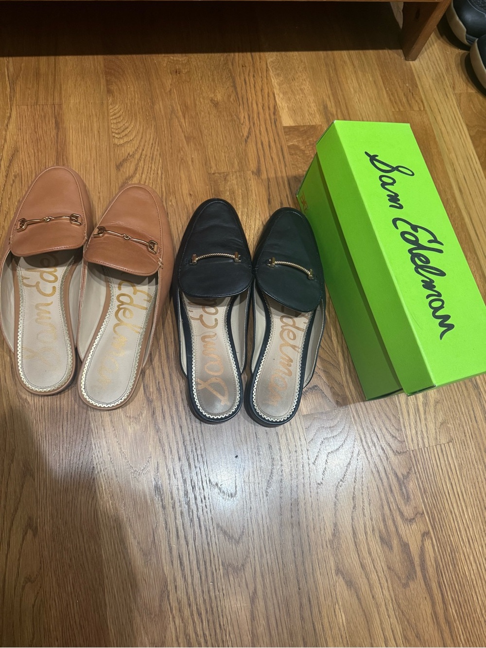 Sam Edelman Leather Backless Bit Mules — Tan and Black